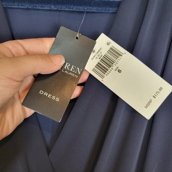 NWT Lauren Ralph Lauren Silky Georgette 154-Cocktail Dress Navy Blue Size 6 - Picture 8 of 10
